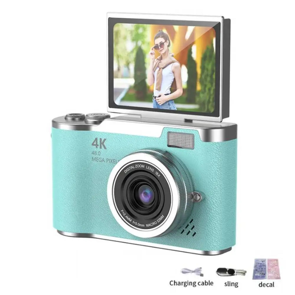 4K Digital Camera Beauty Filters 48MP HD Student CCD Camera CMOS Anti Shake 180° Flip Screen Selfie Camera for Kids Adults Gift