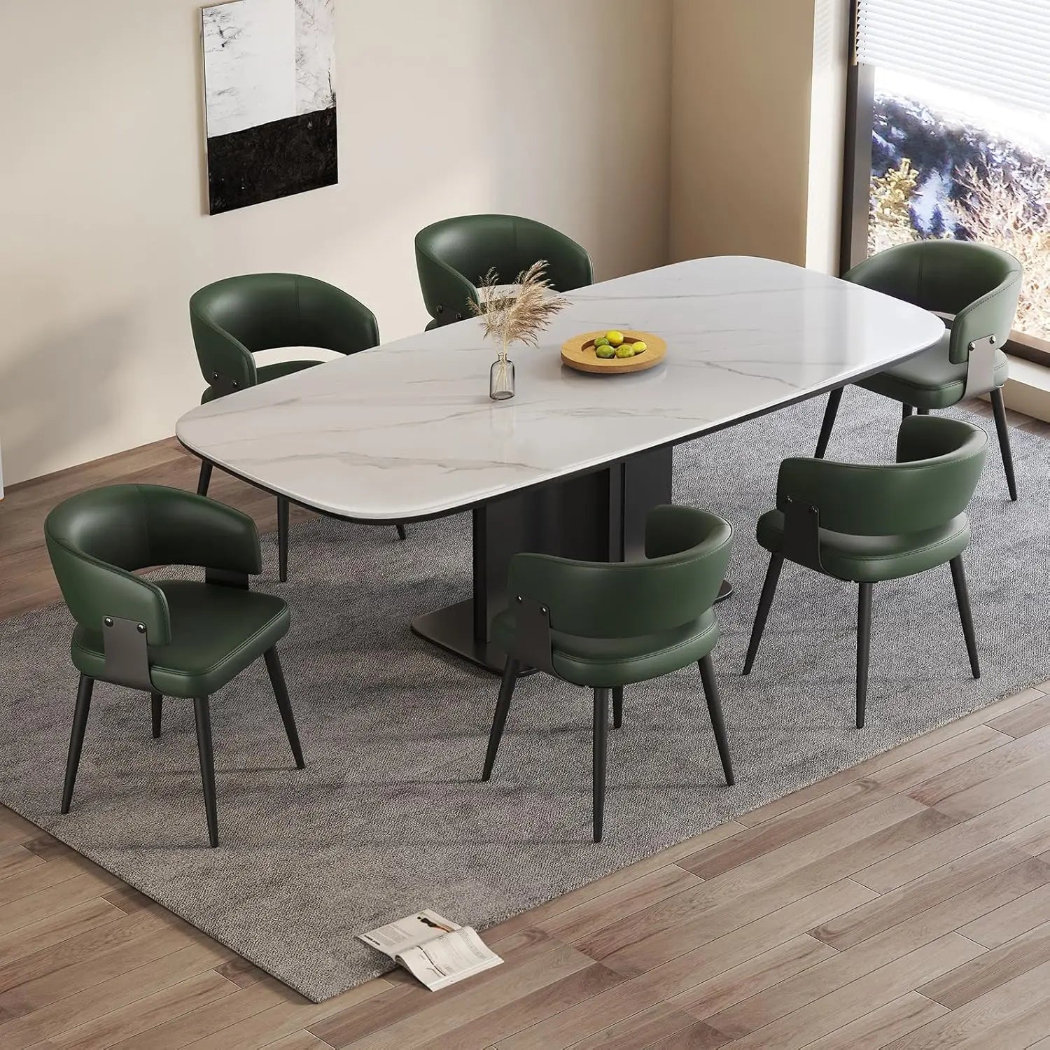 Modern Dining Chairs Set of 6, Upholstered Faux Leather Kitchen Side Chairs with Curved Open Back, Easy Assembly, Customized