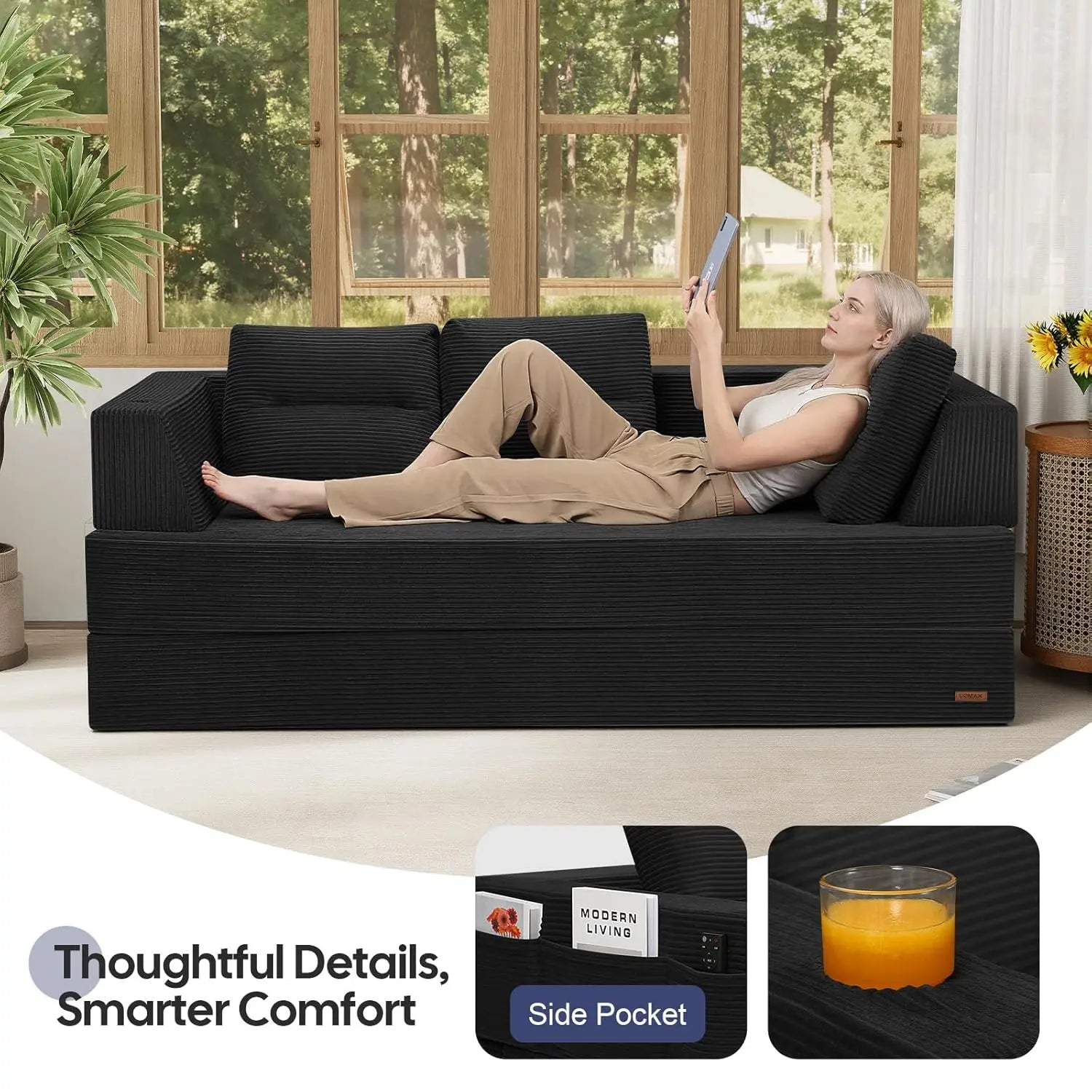 Futon Sofa Bed Queen, 79" Convertible Sofa Bed Couches for Living Room, 4 in 1 Folding Boneless Sleeper Corduroy, Customized