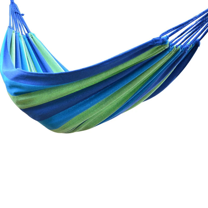 Camping Hammock Double Portable Hammock with 2 Tie Straps Colorful Stripe Cloth Hammock for Indoor Outdoor Blue