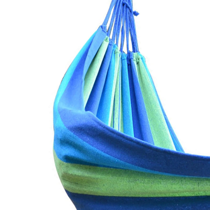 Camping Hammock Double Portable Hammock with 2 Tie Straps Colorful Stripe Cloth Hammock for Indoor Outdoor Blue