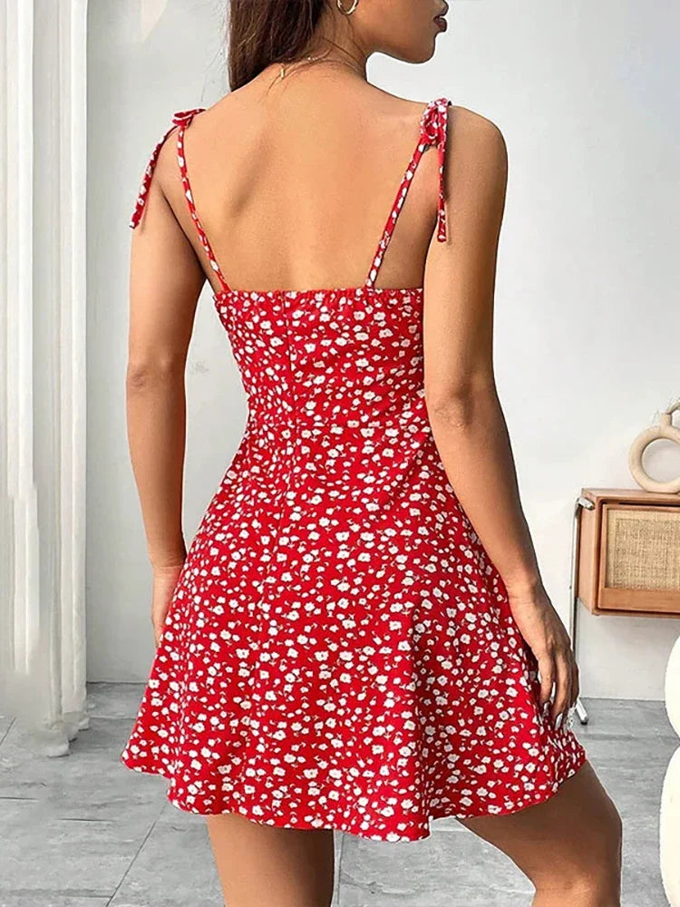 Women's Summer Floral Spaghetti Strap Beach Short Dress,Womens Dresses,Woman Clothing,Woman Clothes,Sundress,New In Dress 2025