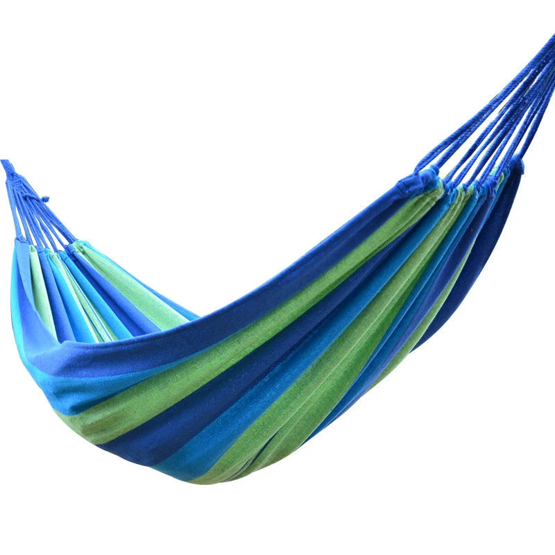 Camping Hammock Double Portable Hammock with 2 Tie Straps Colorful Stripe Cloth Hammock for Indoor Outdoor Blue
