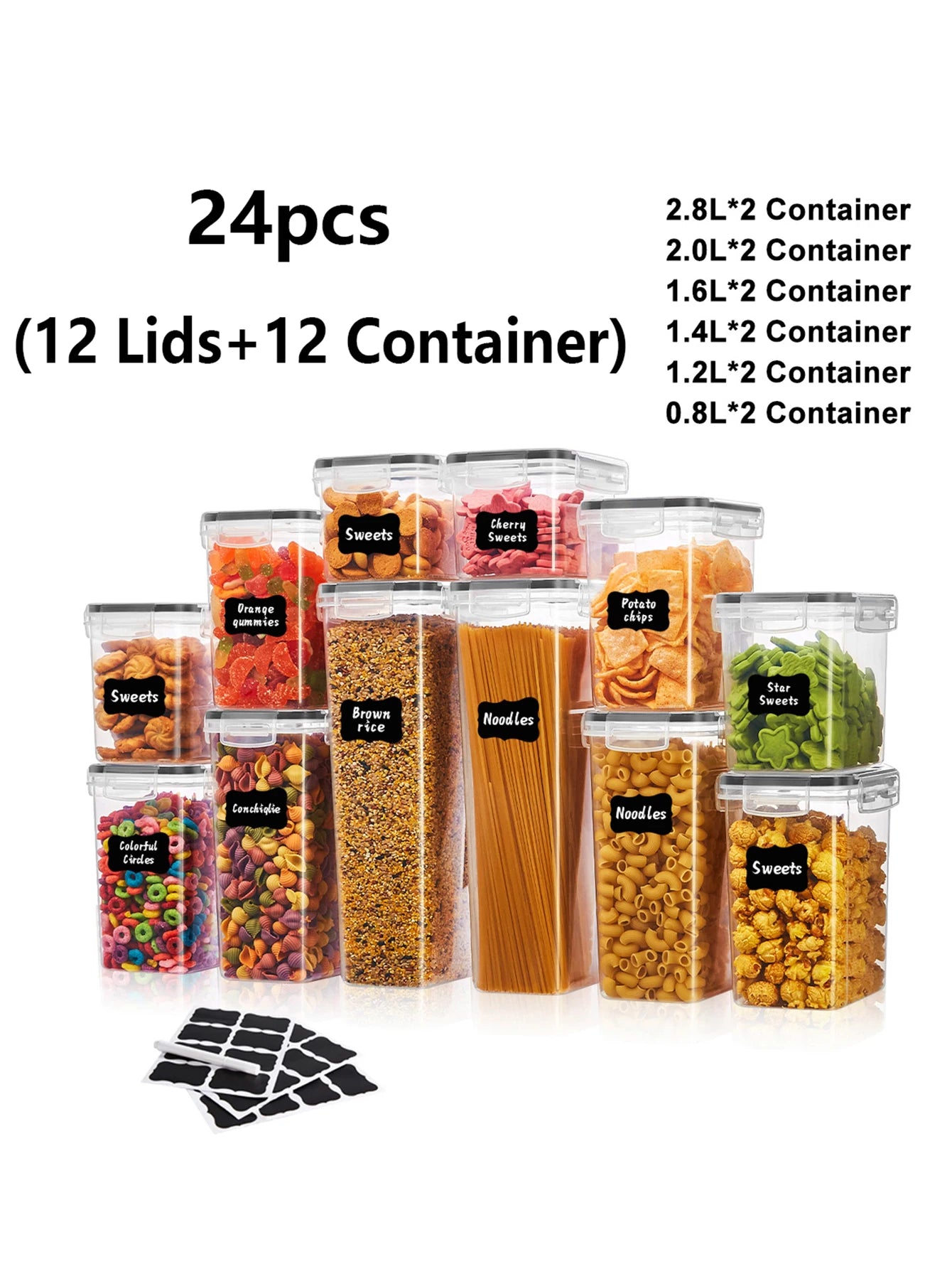 24pcs，Sealed food storage containers with LIDS - lunch boxes ideal for organizing and storing grains, rice, pasta, tea, nuts