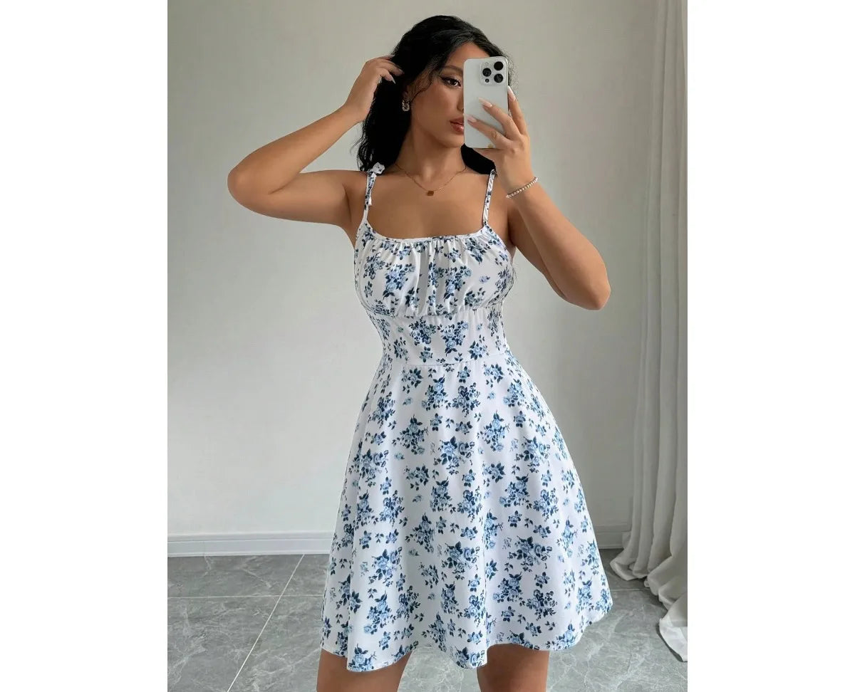 Women's Summer Floral Spaghetti Strap Beach Short Dress,Womens Dresses,Woman Clothing,Woman Clothes,Sundress,New In Dress 2025