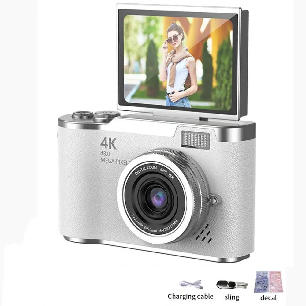 4K Digital Camera Beauty Filters 48MP HD Student CCD Camera CMOS Anti Shake 180° Flip Screen Selfie Camera for Kids Adults Gift