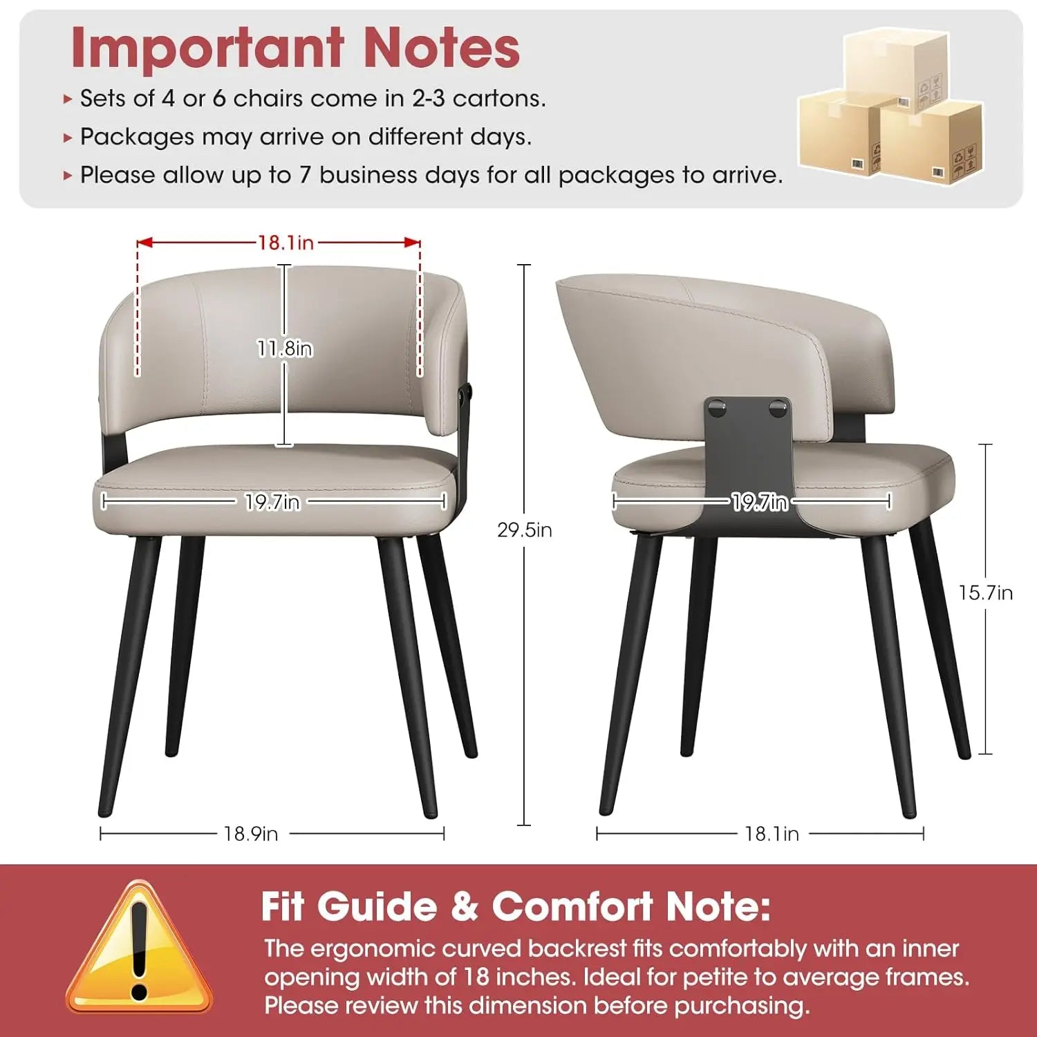 Modern Dining Chairs Set of 6, Upholstered Faux Leather Kitchen Side Chairs with Curved Open Back, Easy Assembly, Customized