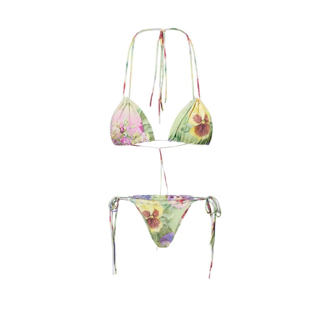 3Pcs Floral Bikini With Diamond Skirt Women Sexy Swimsuit Push Up Swimwear 2025 Bandeau Biquini Female Bathing Suit Beach Outfit