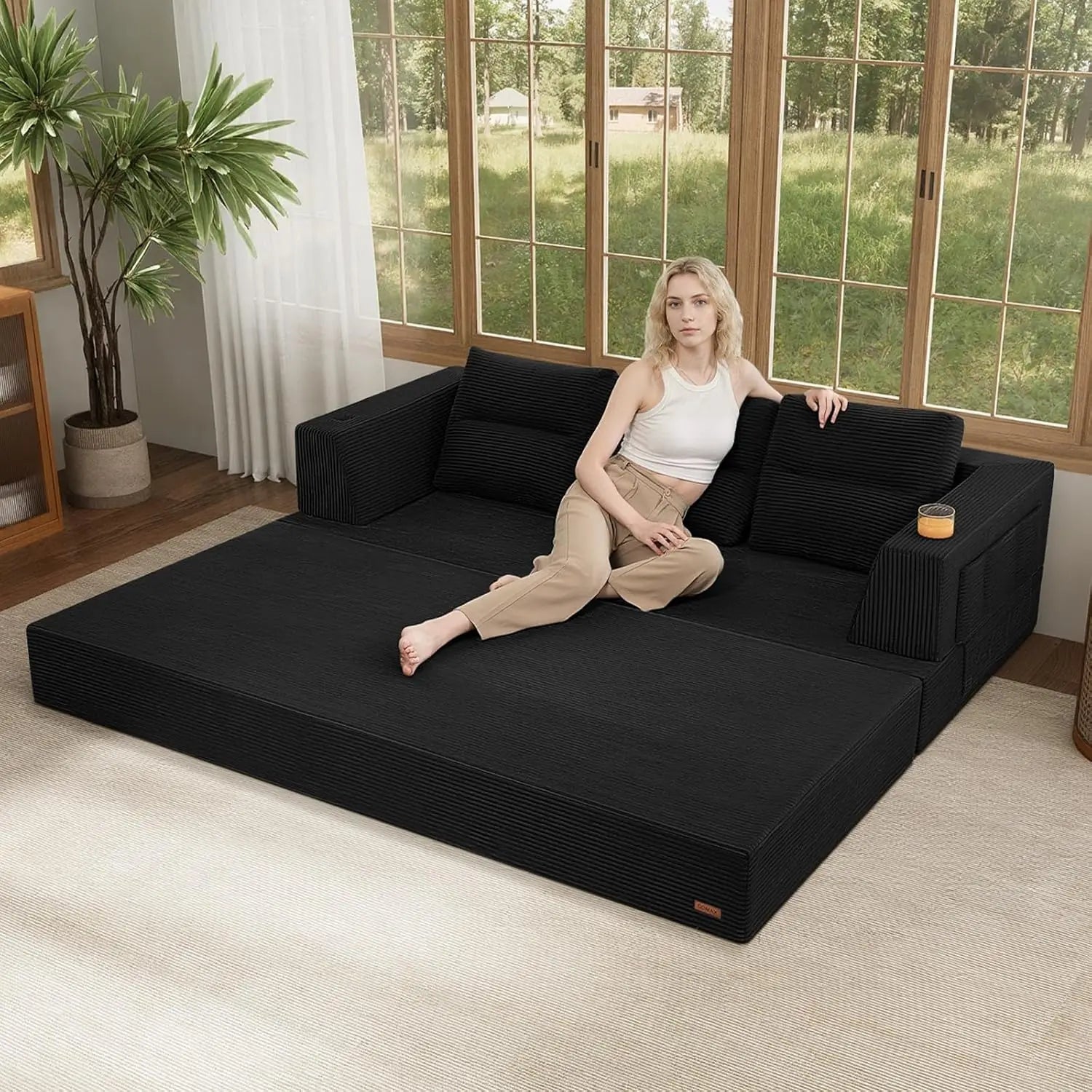 Futon Sofa Bed Queen, 79" Convertible Sofa Bed Couches for Living Room, 4 in 1 Folding Boneless Sleeper Corduroy, Customized