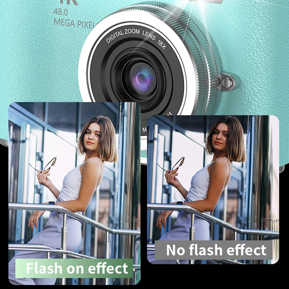4K Digital Camera Beauty Filters 48MP HD Student CCD Camera CMOS Anti Shake 180° Flip Screen Selfie Camera for Kids Adults Gift