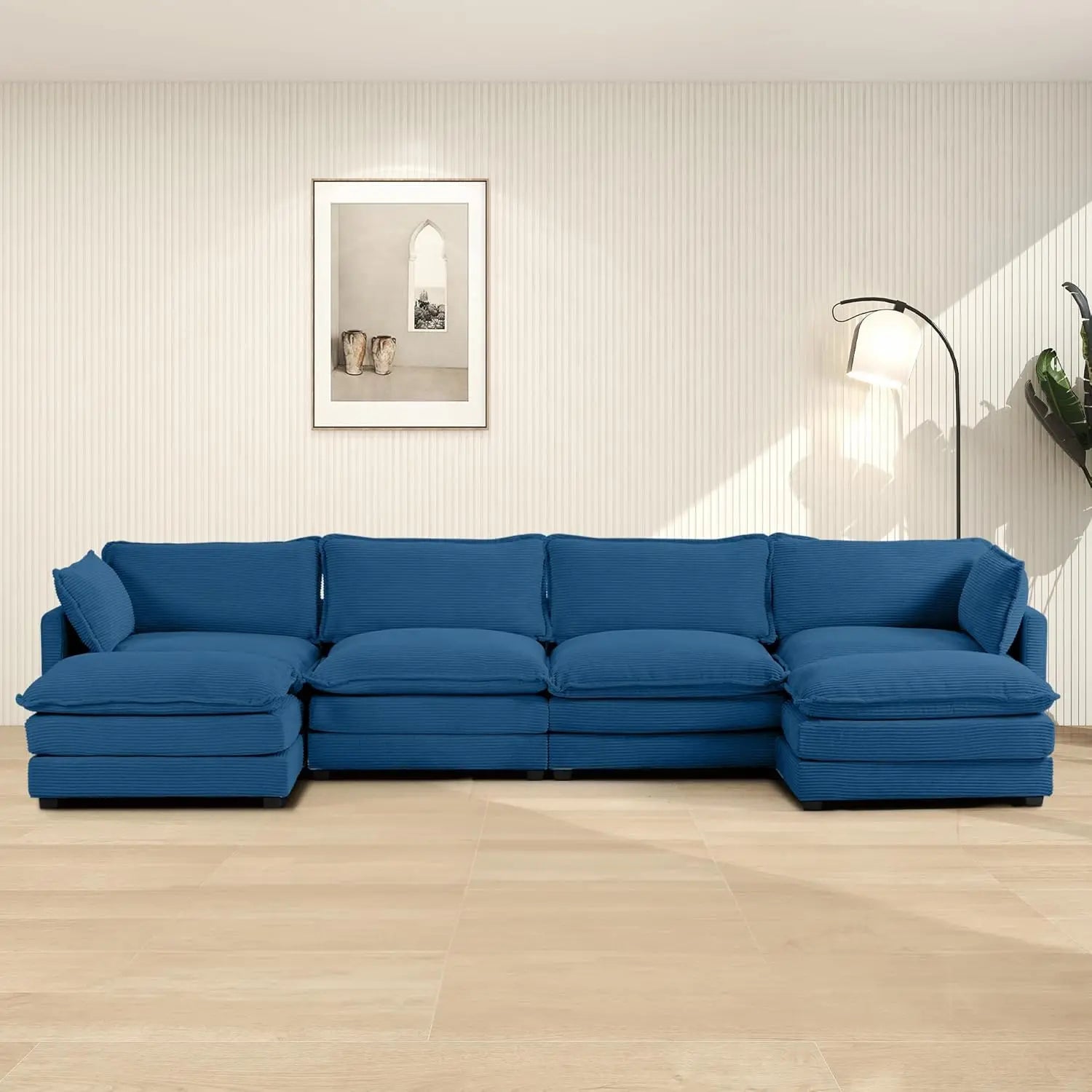 Oversized Modular Sectional Sofa with Movable Ottoman, 112 Inch 4 Seat Modern Corduroy Sofa Set, Convertible L Shaped Couch