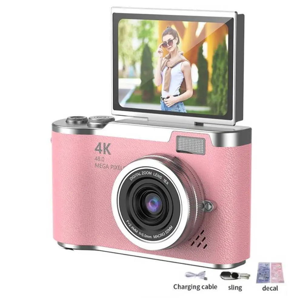 4K Digital Camera Beauty Filters 48MP HD Student CCD Camera CMOS Anti Shake 180° Flip Screen Selfie Camera for Kids Adults Gift